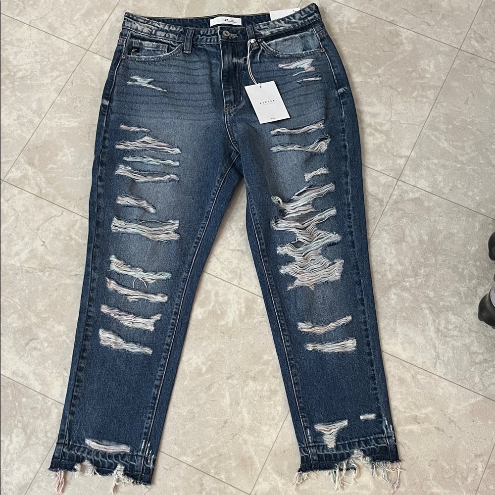 NEW KanCan Dark Blue Distressed Straight Leg High Rise Skinny Ankle Jeans 9/28
